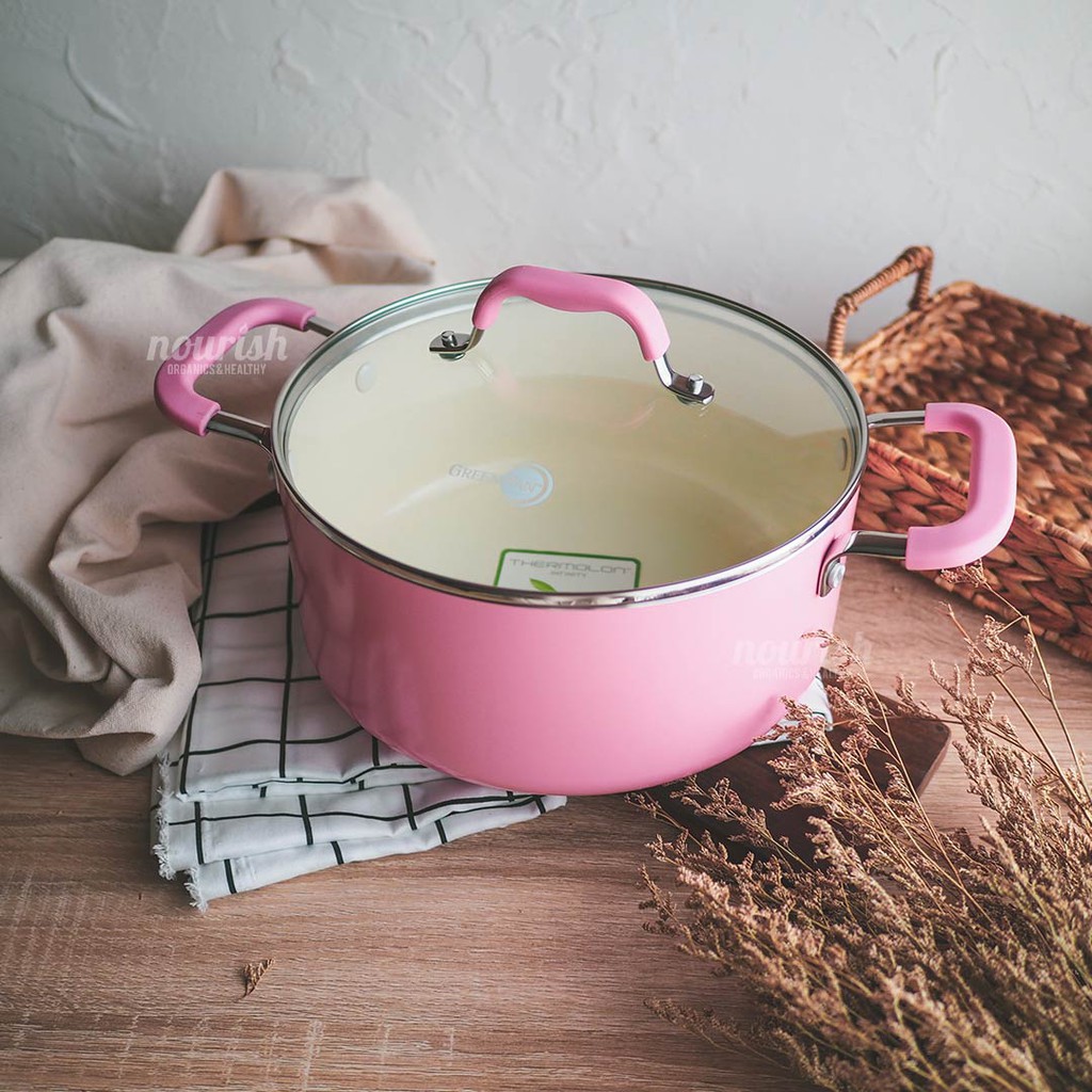 GreenPan York Pink Cream White Covered Casserole 24 cm (satuan)