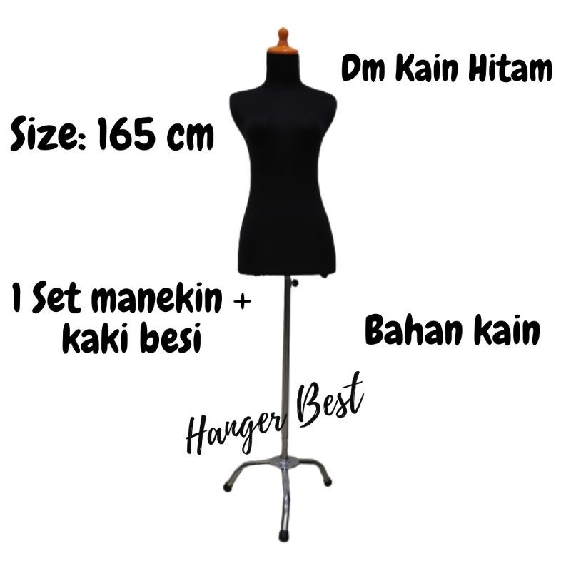 Manekin Body Cewek DM Hitam Kaki Besi | Manekin Wanita Kain Hitam | Patung Display Lapis Kain