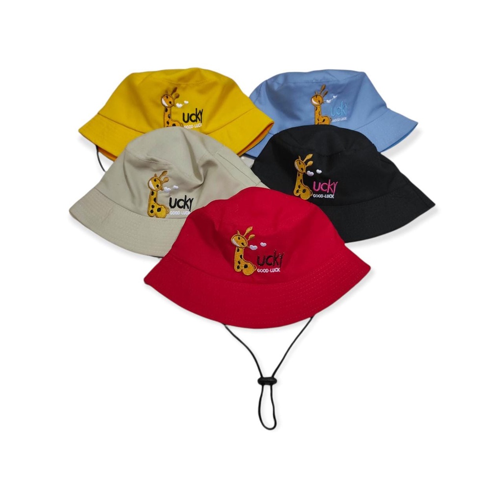 topi bucket anak jerapah lucky pakai tali topi bucket anak laki laki perempuan 2 tahun bordir jerapa