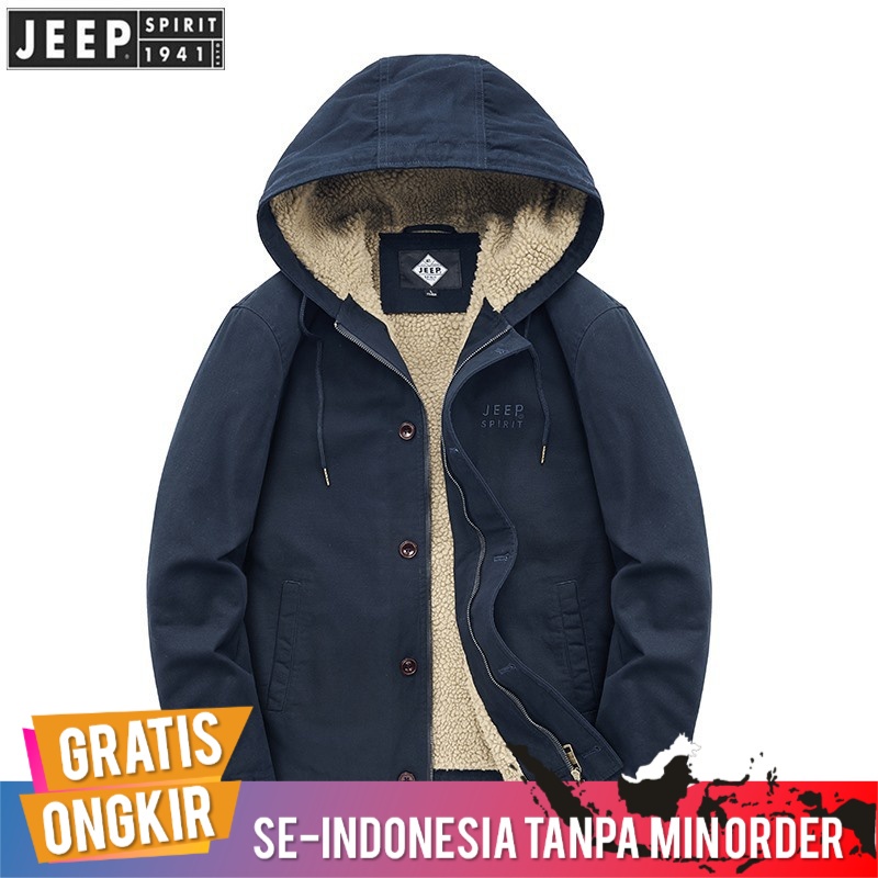 Jaket Pria Import Original Jeep Spirit Musim Dingin Tebal Domba Wol Hangat Urban Fashion Kasual Jake