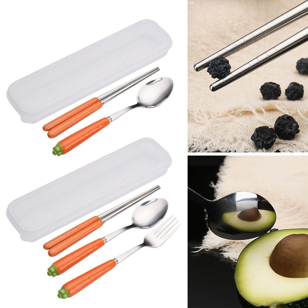 Solighter Set Peralatan Makan Portabel Dengan Bahan Stainless steel Dan Gagang Keramik