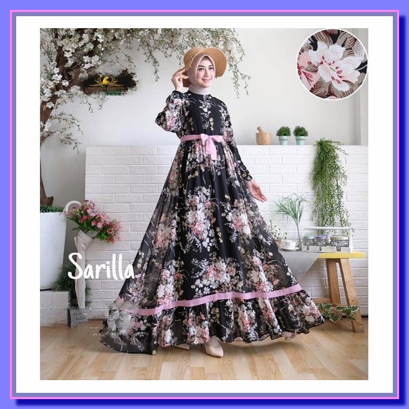Zaline - Gamis Non Syari Bangkok Import Bkk/Gamis Motif Bunga/Gamis Ba [Cod] Sarilla Maxi Dress Moti