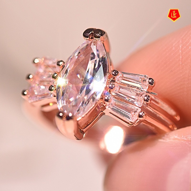 [Ready Stock]18K Rose Gold Diamond-Studded Ring Creative Personality