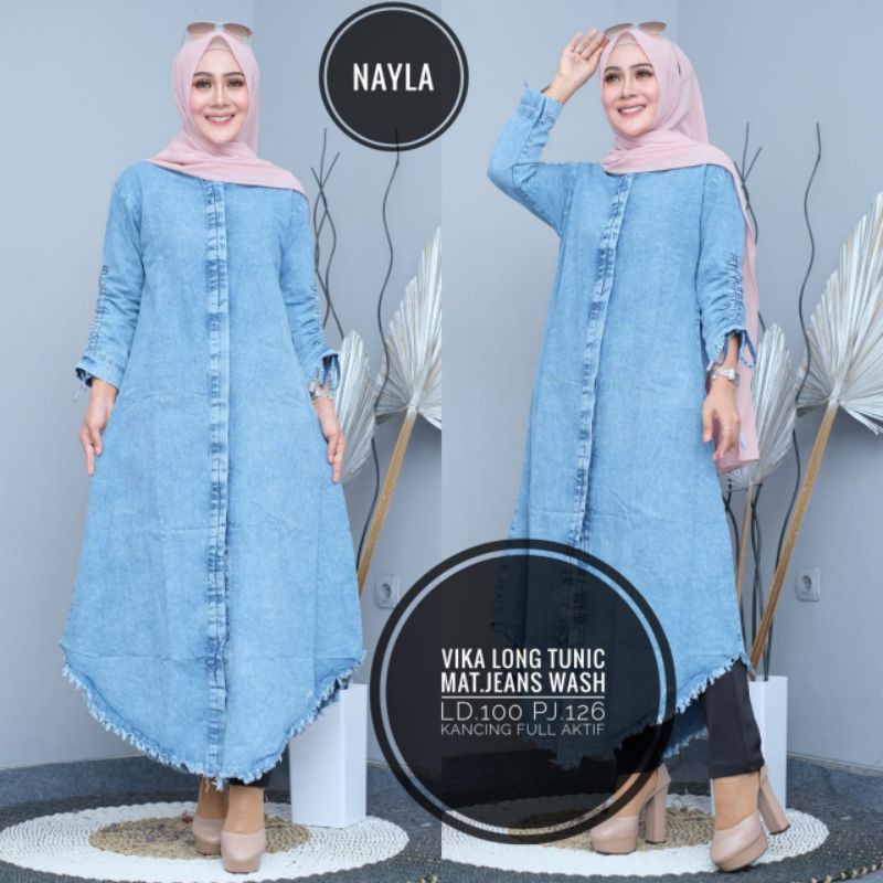 Tunik long rawis warna snow original jeans wash