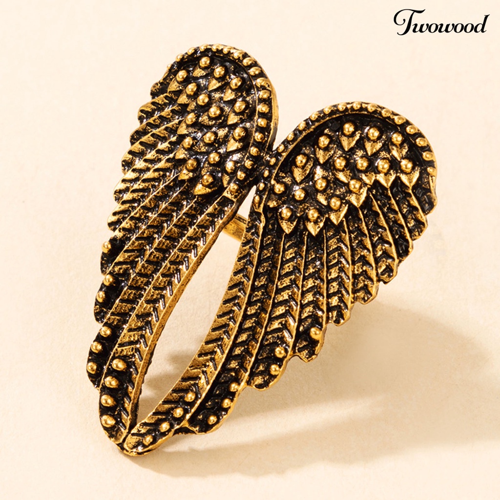 Twowood Finger Ring Exquisite Punk Style Wing Design Elegant Women Vintage Ring for Party