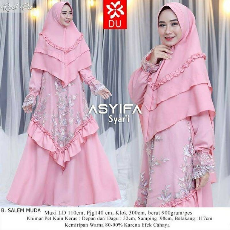gamis syari pesta tile bordir bunga timbul mewah asyifa syar'i