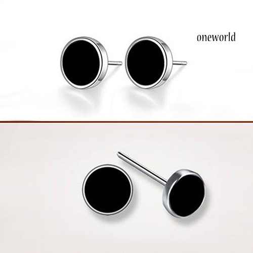 OW@ Men's Women's 925 Sterling Silver Black Vinyl Earrings Ear Studs Jewelry Charm