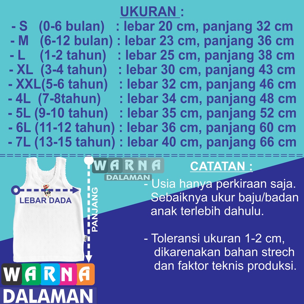 4 Pcs Kaos Dalaman Anak Anak Warna Kaos Singlet Kaos Kutang Anak Warna Usia 0-15 Tahun | WARNA DALAMAN