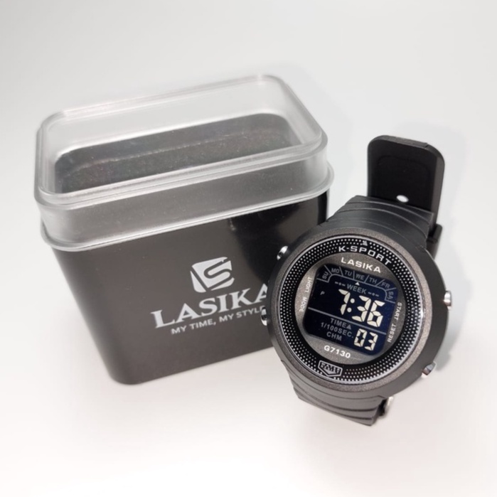 Jam Tangan Unisex Digital Lasika Type 7130 Series Layar Hitam Water Resistant Gratis Box