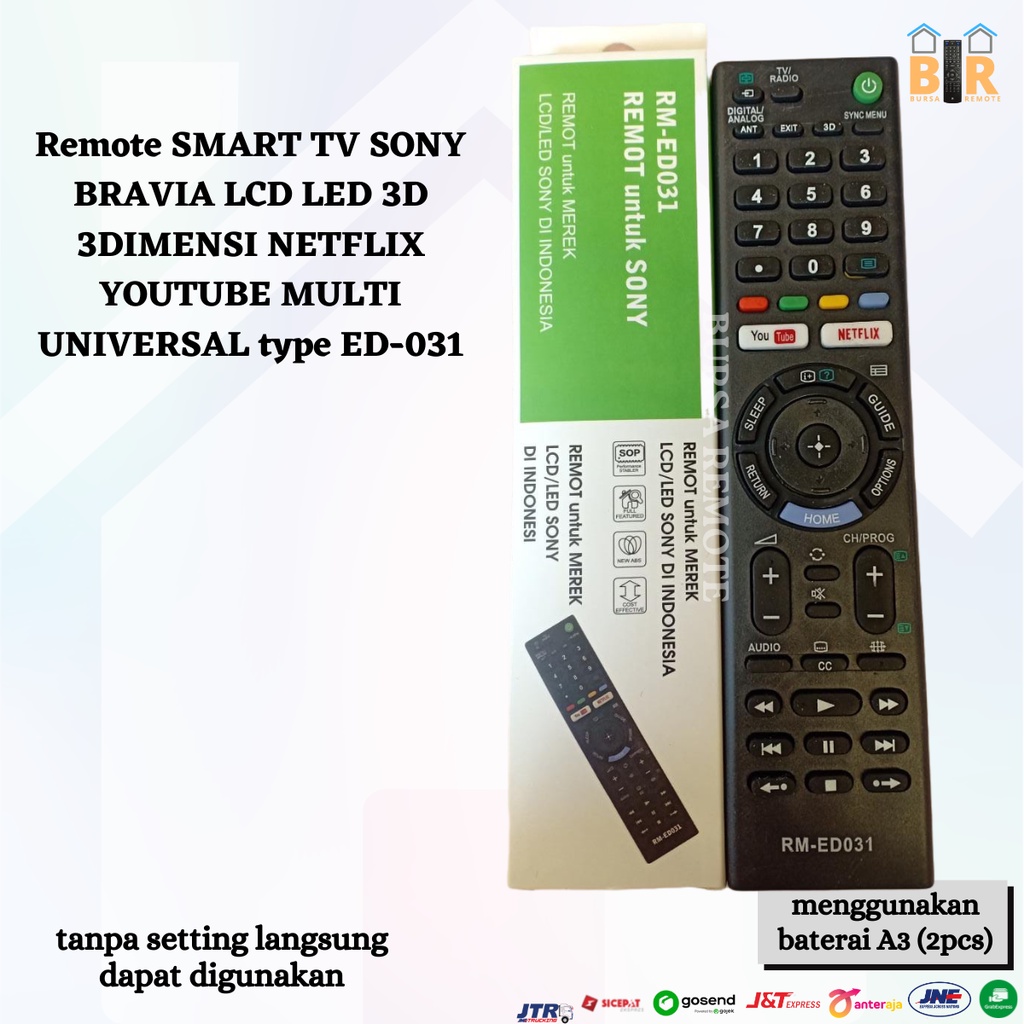 Remot / REMOTE SMART TV SONY ED031 BRAVIA LCD/ LED 3D / 3DIMENSI YOUTUBE NETFLIX MULTI UNIVERSAL