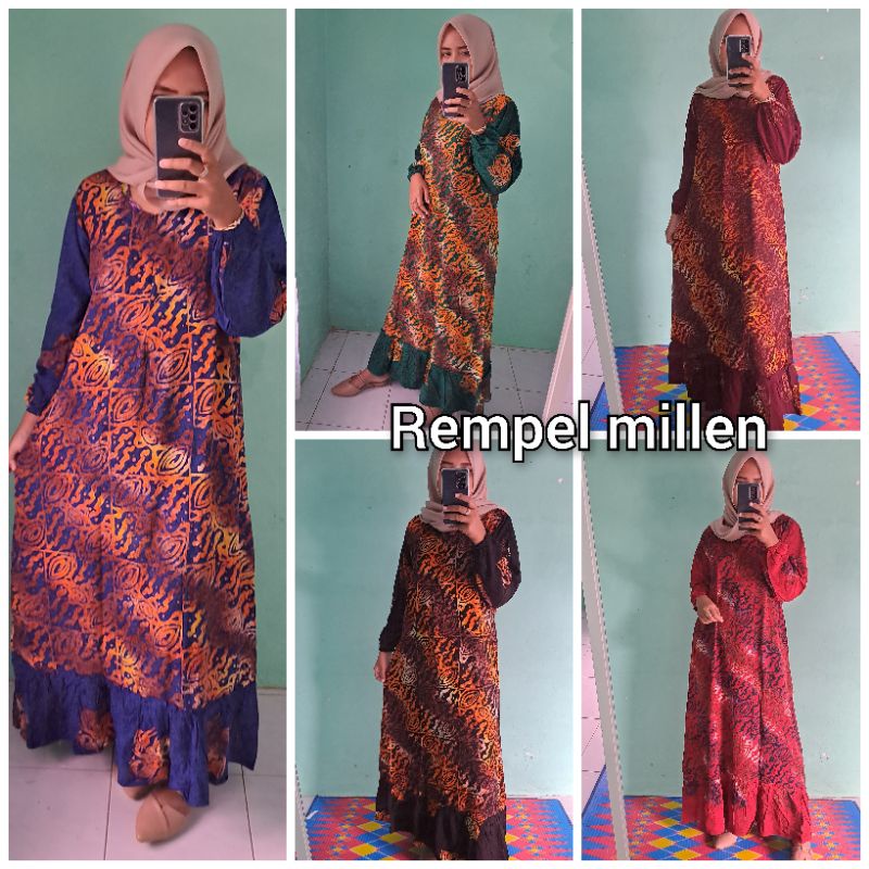 Daster batik cap lengan panjang longdress rempel susun