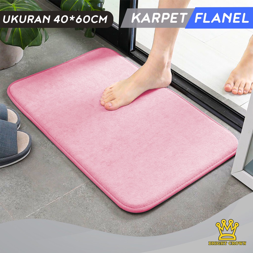 Bright Crown Keset Kaki Flanel Anti Slip / Keset Kamar Mandi Nyerap Air UK 40X60CM 9 Warna-Flanel C-Pink