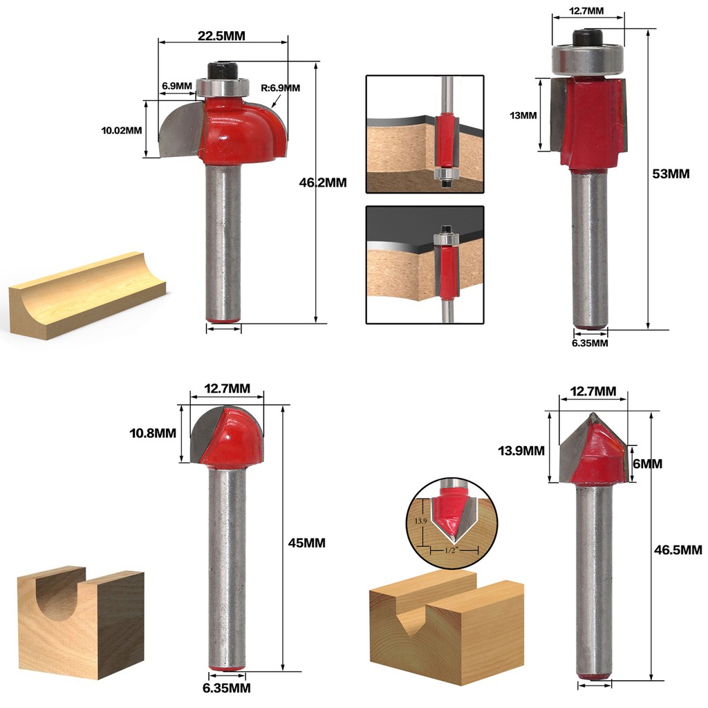 YUKIDO Mata Mesin Profil Router Bit Set 15 Pcs 1/4 Inch Untuk Membentuk Kayu Free Box PLASTIK