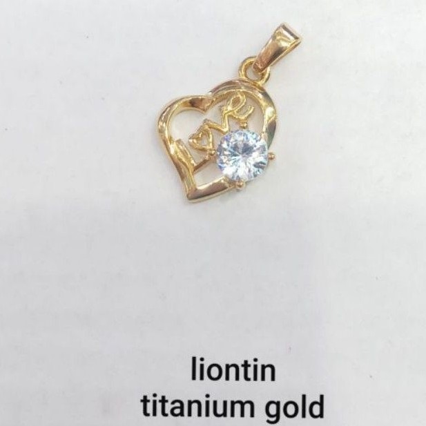 Liontin titanium motif love permata mengkilau