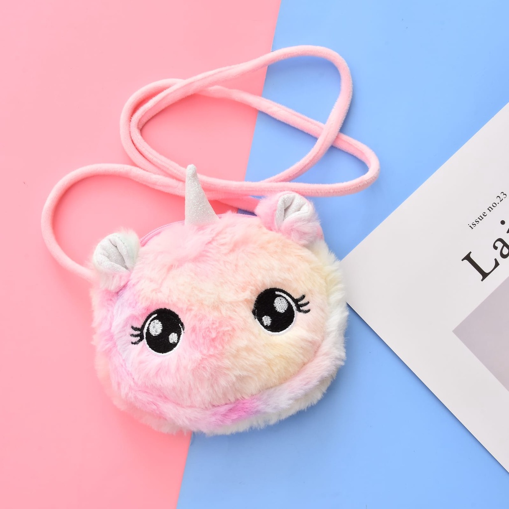 TAS SELEMPANG ANAK MODEL UNICORN BULU