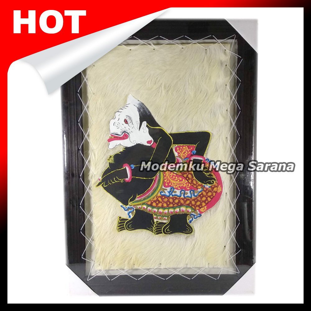 Lukisan Wayang Kulit Semar Kulit Kambing - 70x50 cm Bingkai Hitam Berkualitas