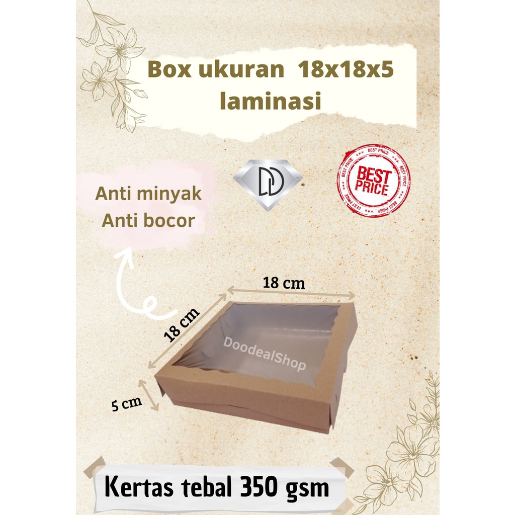 10 PCS) DUS KUE BROWNIES Uk 18x18x5 cmLaminasi dalam, dus kue COD, DUS DONAT / MAKANAN KEKINIAN DUS 