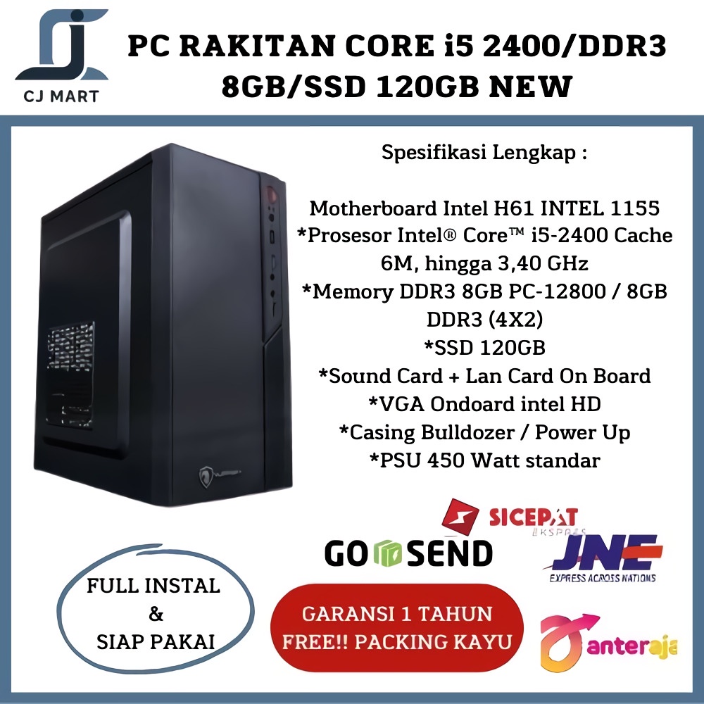 PC Rakitan i5/CPU CORE i5 2400/DDR 8GB/SSD 120GB NEW