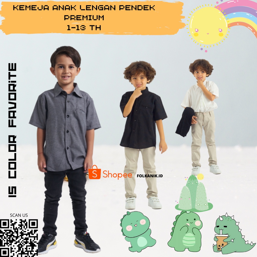 Kemeja anak laki laki cowok import lengan pendek polos marun hitam hijau army hijau botol hijau sage