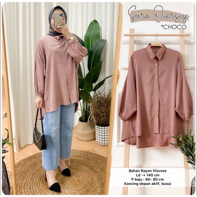 KEMEJA OVERSIZE SIZE JUMBO - KEMEJA RAYON BUSUI JUMBO - BLOUSE POLOS OVERSIZE - SARA BLOUSE OVERSIZE