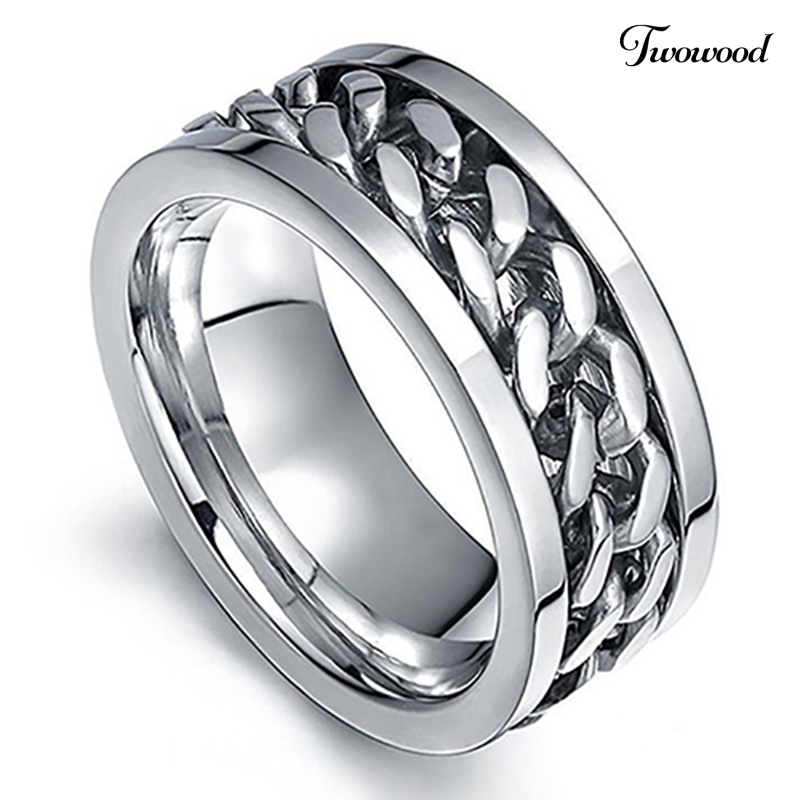 Cincin Rantai Bahan Stainless Steel Gaya Punk Untuk Pria Dan Wanita