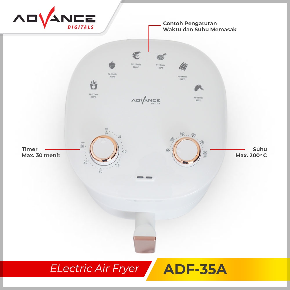 Air Fryer Advance ADF-35A Penggorengan Tanpa Minyak 600 Watt  air fryer low watt Garansi Resmi 1 Tahun