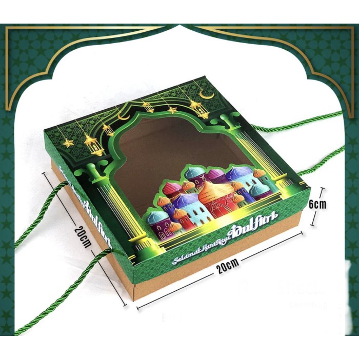 

Dus Idul Fitri 20x20x6 cm no(18)cake box with handle tali koor lebaran
