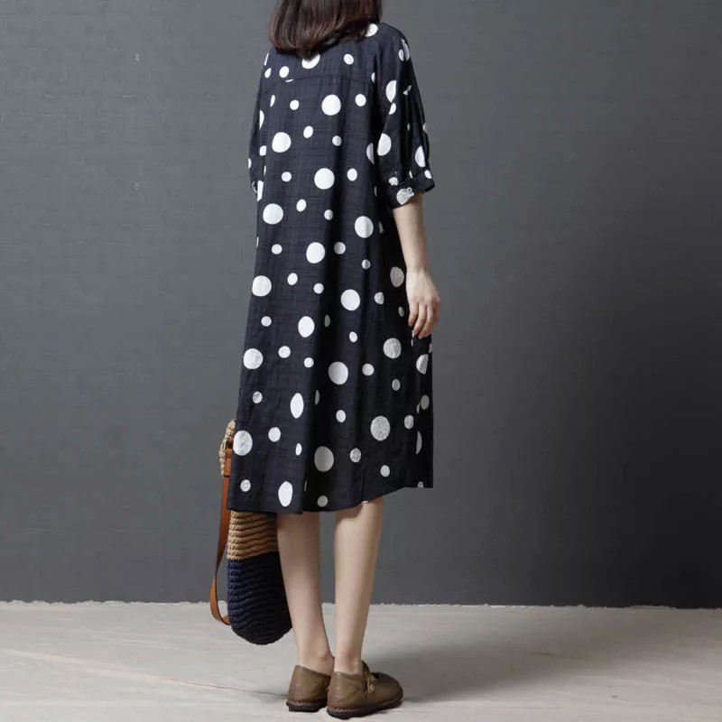 \ud83d\udd25Dress Midi Gaya Korea Model Lengan Setengah Motif Polkadot Ada Ukuran Besar untuk Wanita