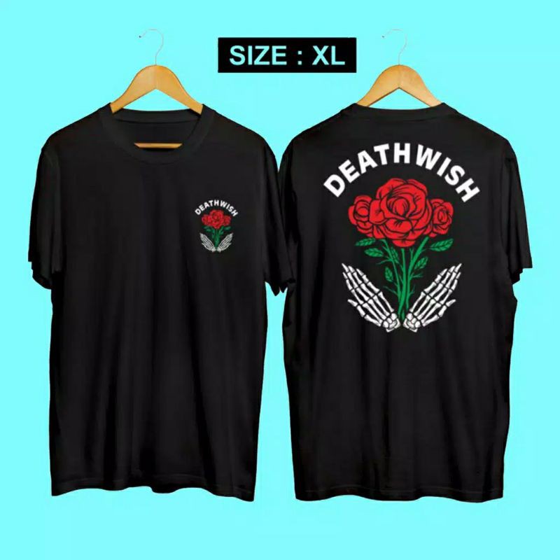 Fourfashion Kaos Pria Kaos Distro DEATH WISH  Black EL015