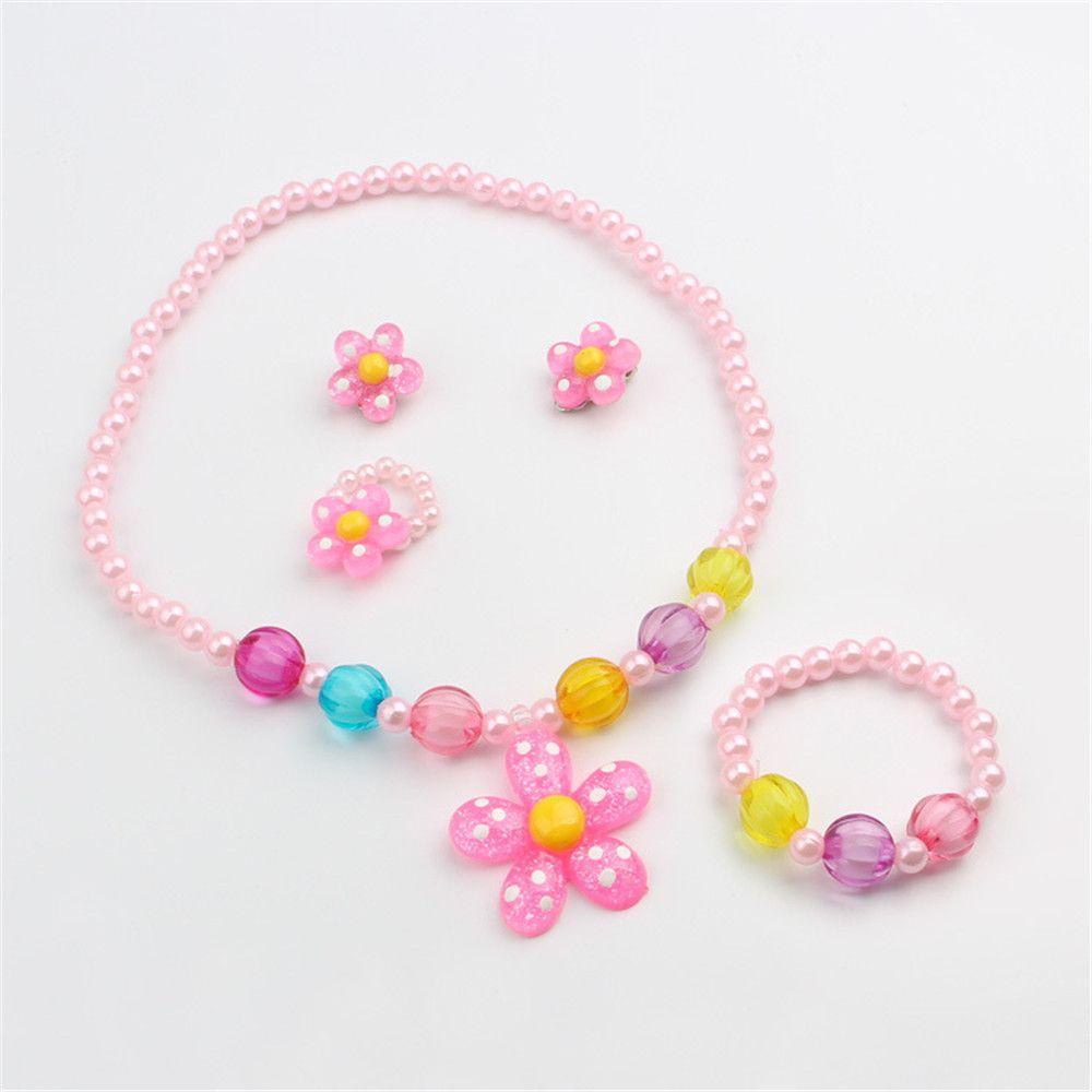 Lily 5Pcs Set Perhiasan Gelang Bunga Mutiara Artificial Lucu