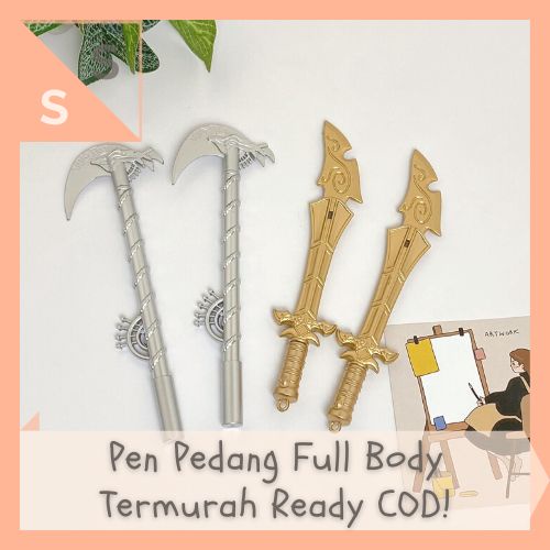 [simplyshop] Pen / Pulpen Gel Full Body Pedang Miniatur Mini Sword Kris Keris Metalic Silver Gold Hi