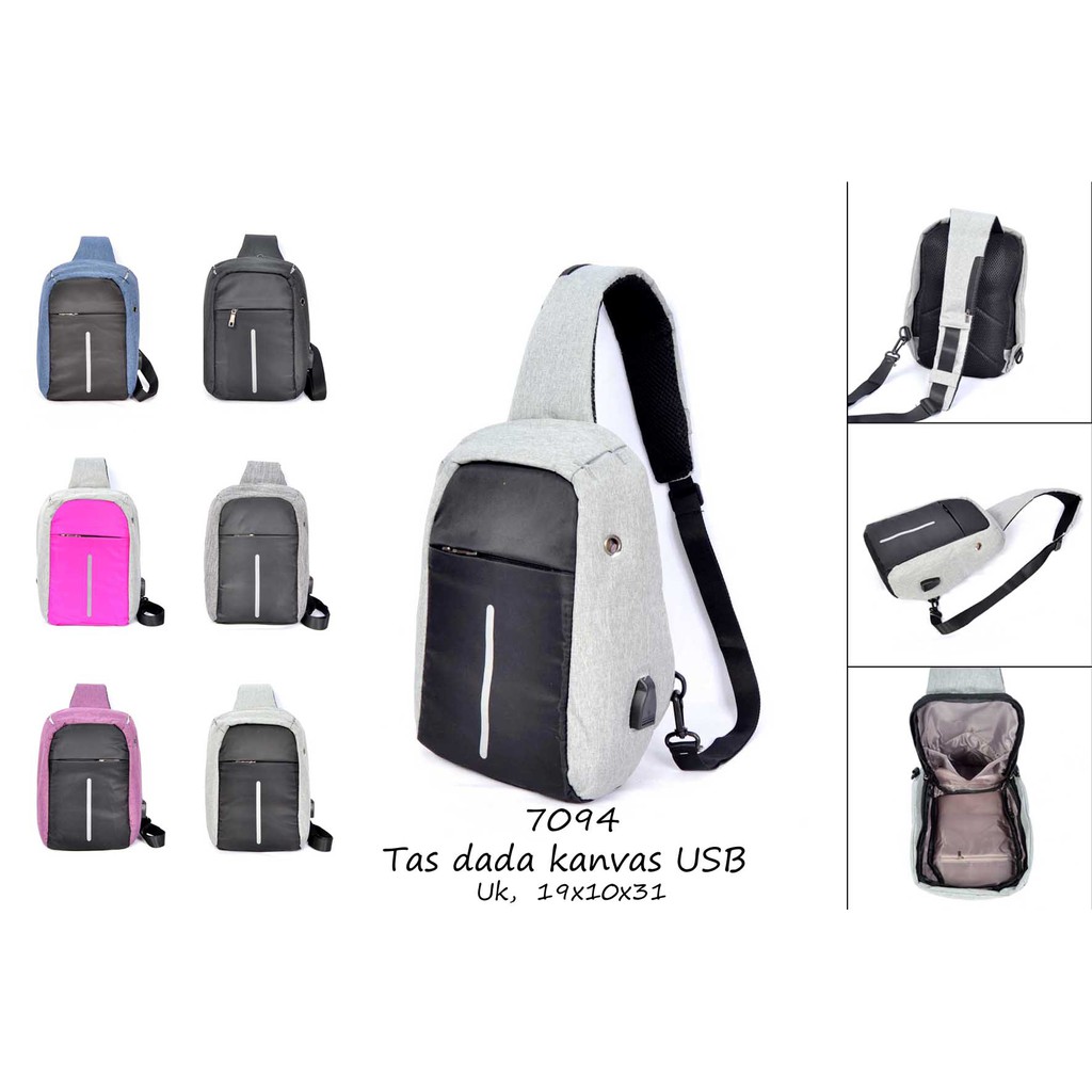 Tas Selempang Fashion Pria Sling Shoulder Bag Import Back Pack Travel USB 7094