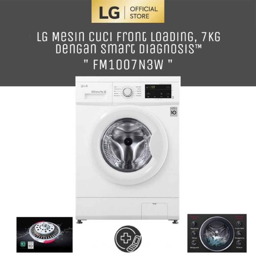 LG FM1007N3W Mesin Cuci Front Loading 7KG-SmartThinQ dengan WiFi