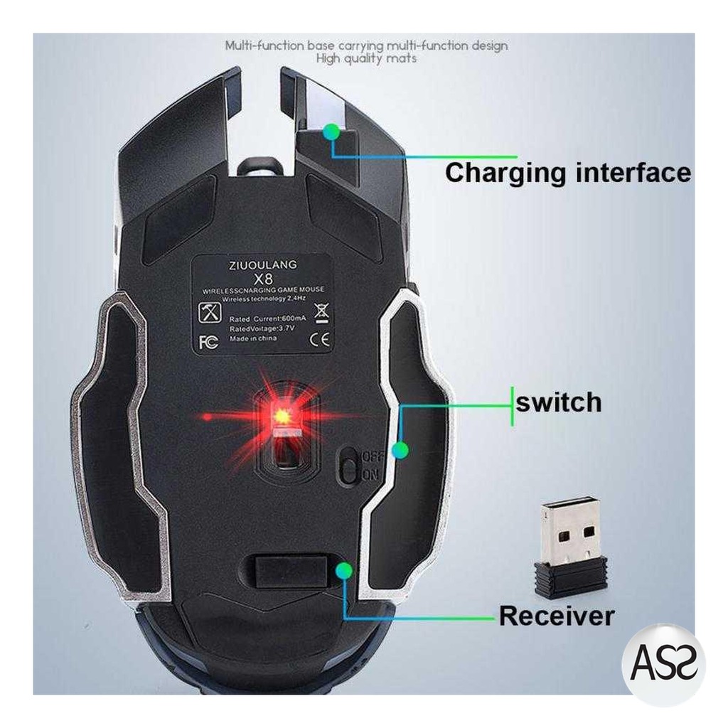 ASS Shop - Free Wolf Wireless Gaming Mouse LED Light 1800 DPI - X8