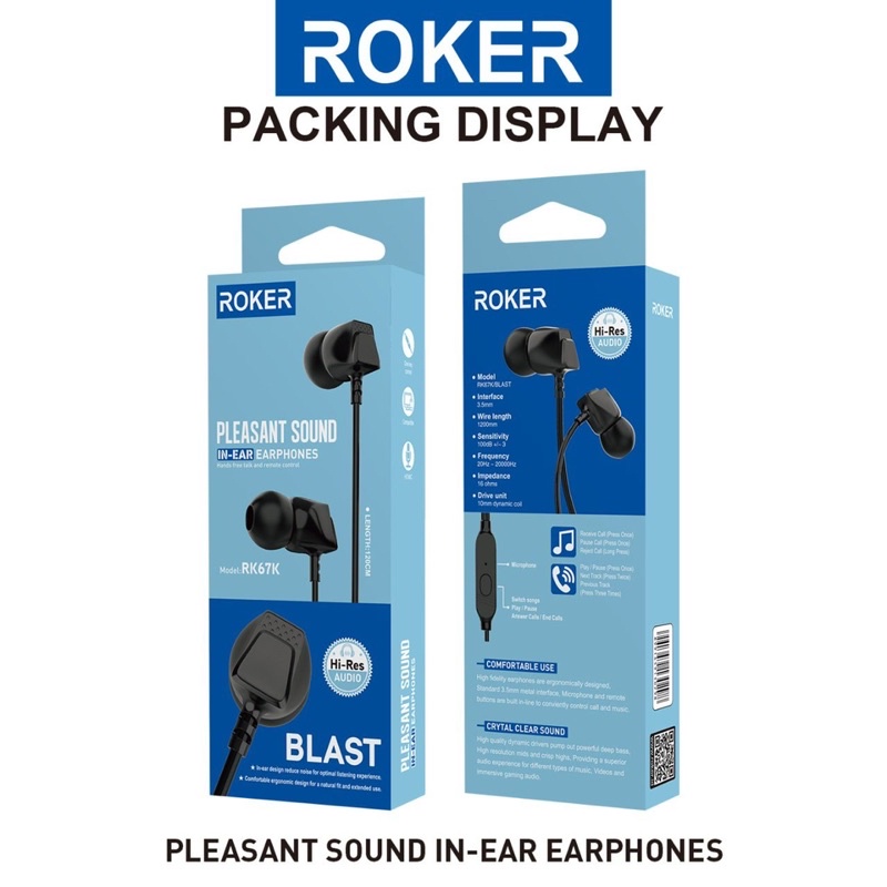 HANDSFREE ROKER RK68K/RK70K/RK71K/RK67K/RK69K STEREO HEAVY BASS EARPHONE