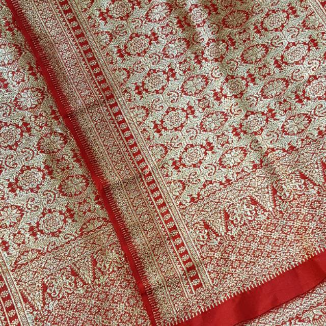 Songket palembang asli sutra lepus merah pengantin nyala kristal berlian