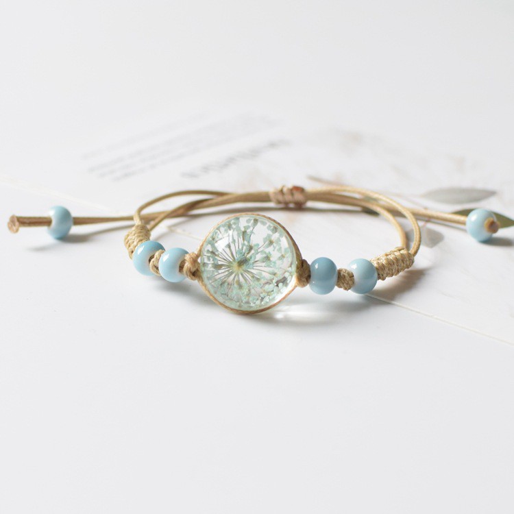 Gelang bangle bunga wanita bunga kering awet cantik terbaru model korea lucu hadiah kado anak ultah-blue gypsophila