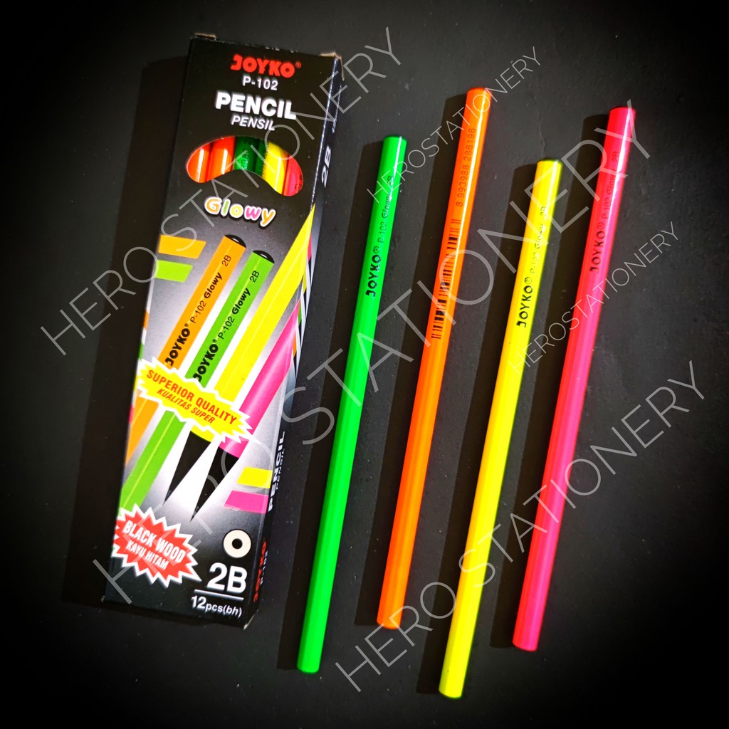 

Pensil 2B pencil joyko kayu hitam glowy P-102 . 12 unit