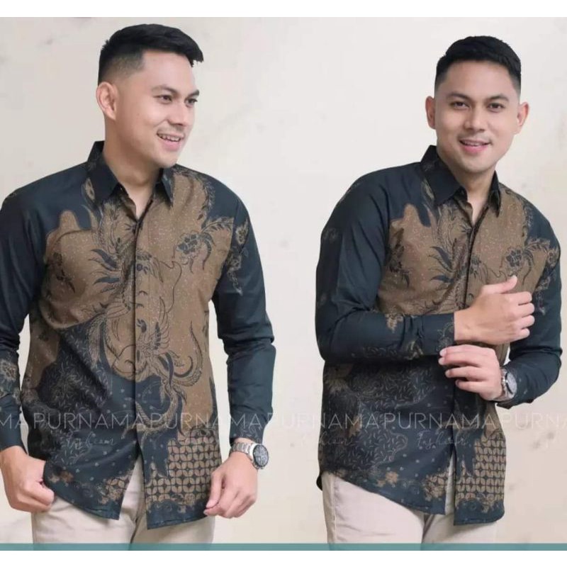 Batik Slimfit Lengan Panjang Pria Modern Bahan Katun Premium Halus Furing / SRITI KASMARAN Motif Batik Kemeja Pria