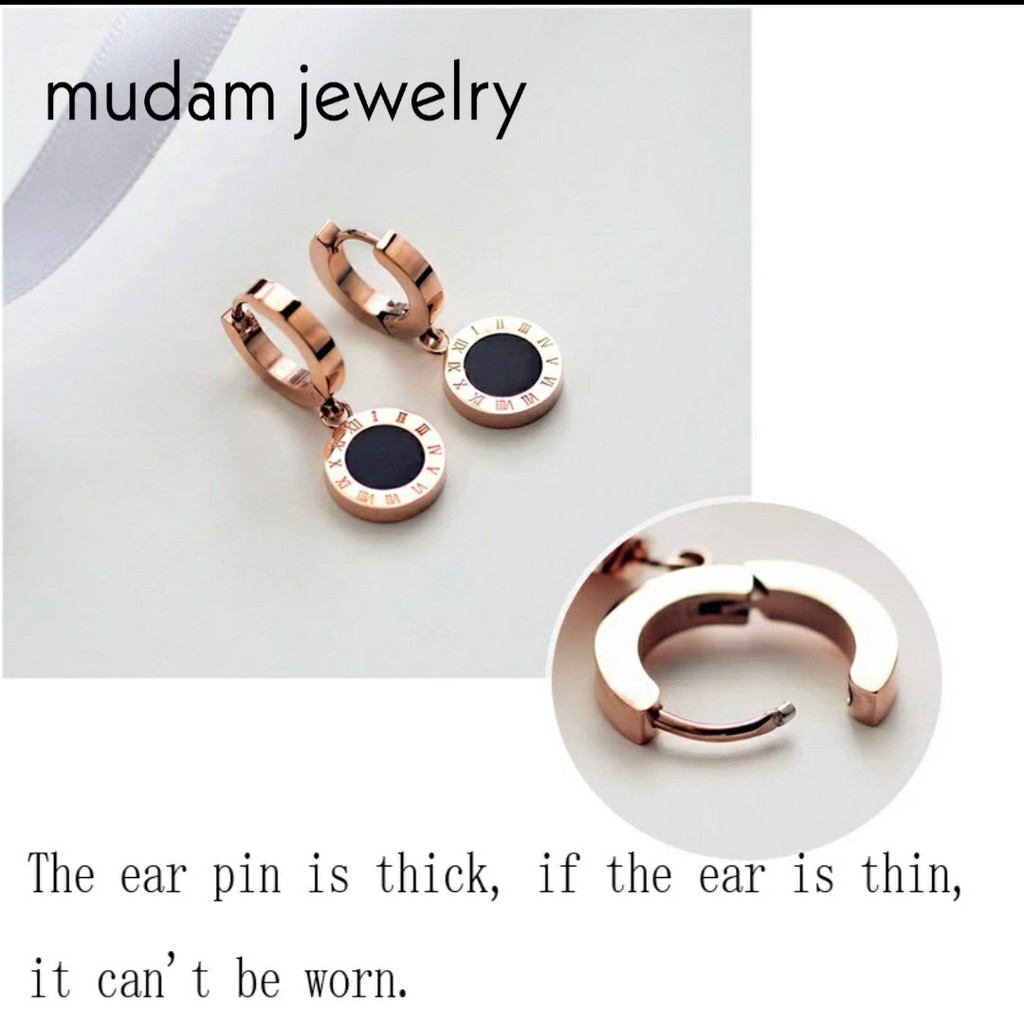 Anting Jepit Titanium B&lt;lgr Huruf Romawi Bulat Untuk Wanita Warna Rose Gold, Gold dan Silver