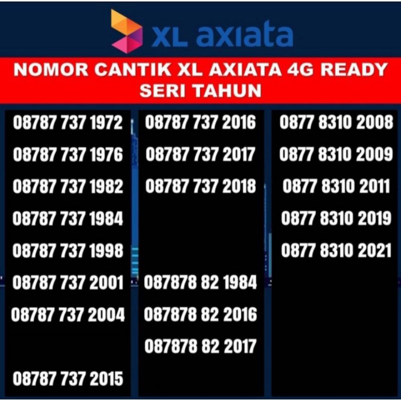 No Cantik Kartu Perdana XL Axiata Seri Tahun Kelahiran / Kartu XL / XL