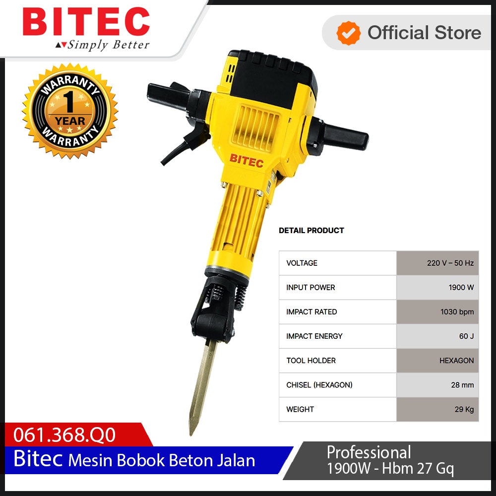 Bitec Mesin Bobok Beton Jalan Professional 1900W - Hbm 27 Gq