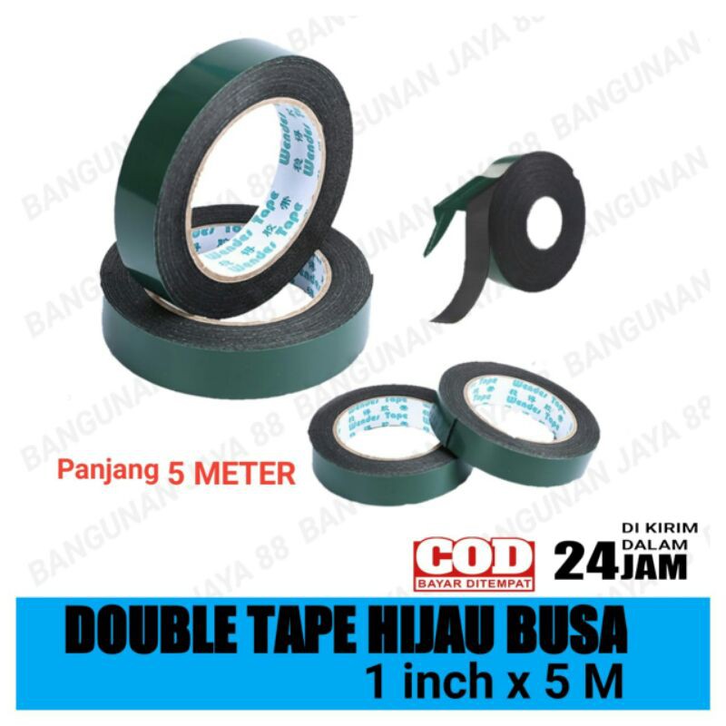 

Double Tape Hijau/1 Inch x 5 Meter Foam/Perekat Lem