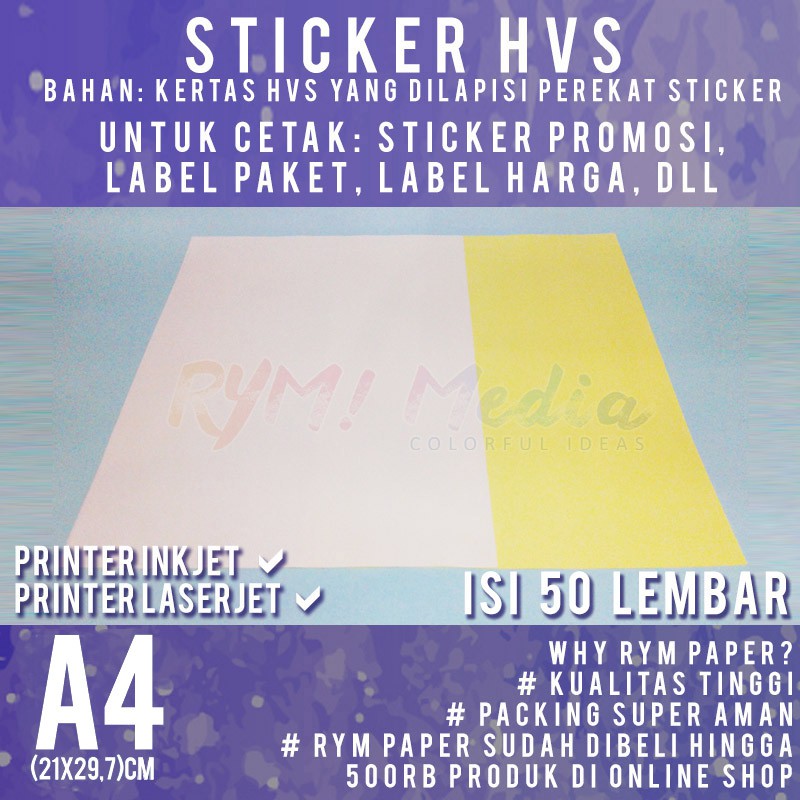 

ghg Sticker HVS A4 isi 50 Lembar / Kertas Stiker Inkjet Doff Matte A4