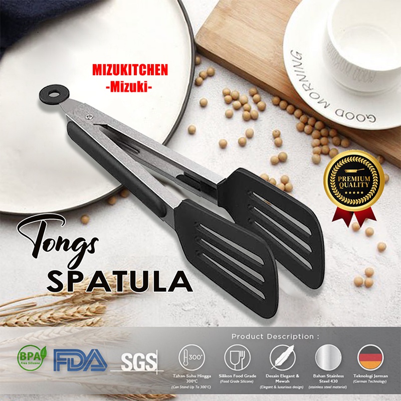 SPATULA TONG SILICONE BLACK silikon Capitan Gagang Stainless mewah tebal kode 2030 BPA FREE