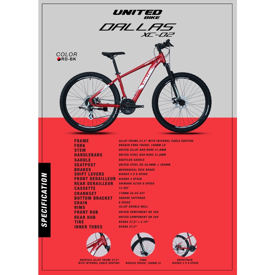 SEPEDA GUNUNG MTB 27.5&quot; UNITED MTB DALLAS XC-02 24SP