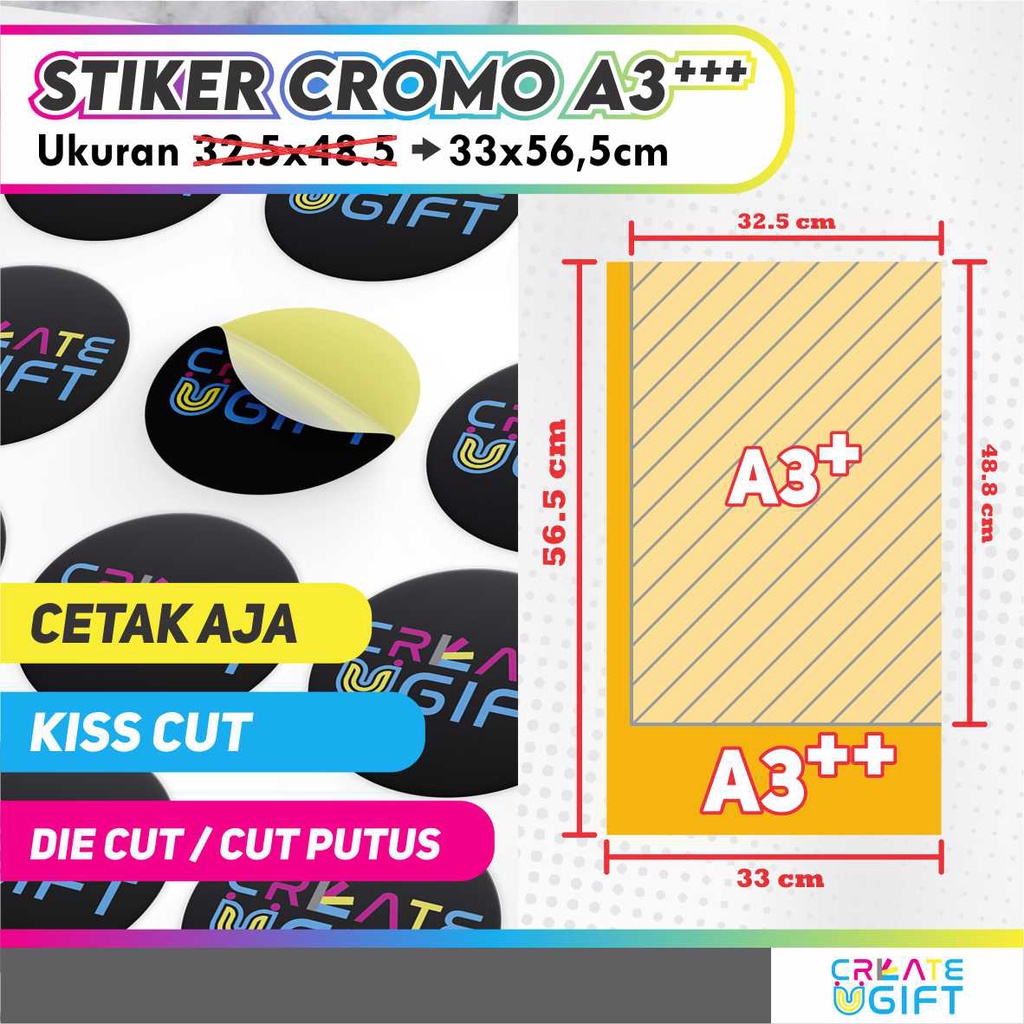 

STIKER CHROMO Cetak Stiker Label A3++ UK BESAR 33 x 56.5 cm CUT CUSTOM