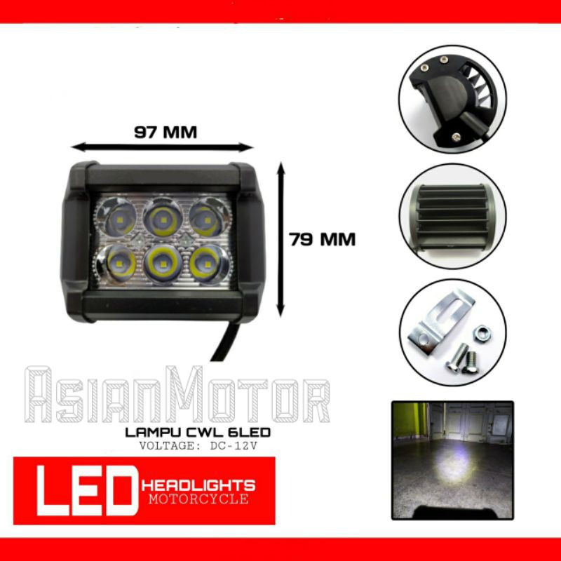Lampu Tembak Motor Sorot LED 6 Titik Mata Cwl Cree 18W