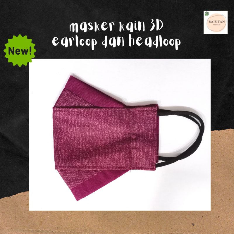 masker kain motif denim 3d evo maroon marun merah kf94 berwarna unisex murah tebal earloop hijab kar