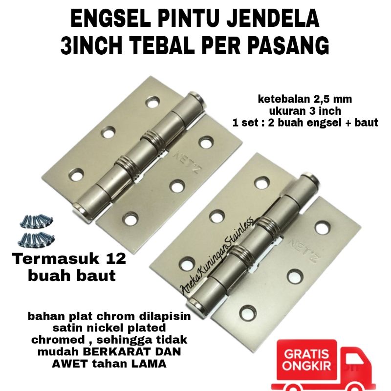 Engsel Jendela dan Pintu TERMURAH 3 inch ANTI KARAT AWET Tahan lama